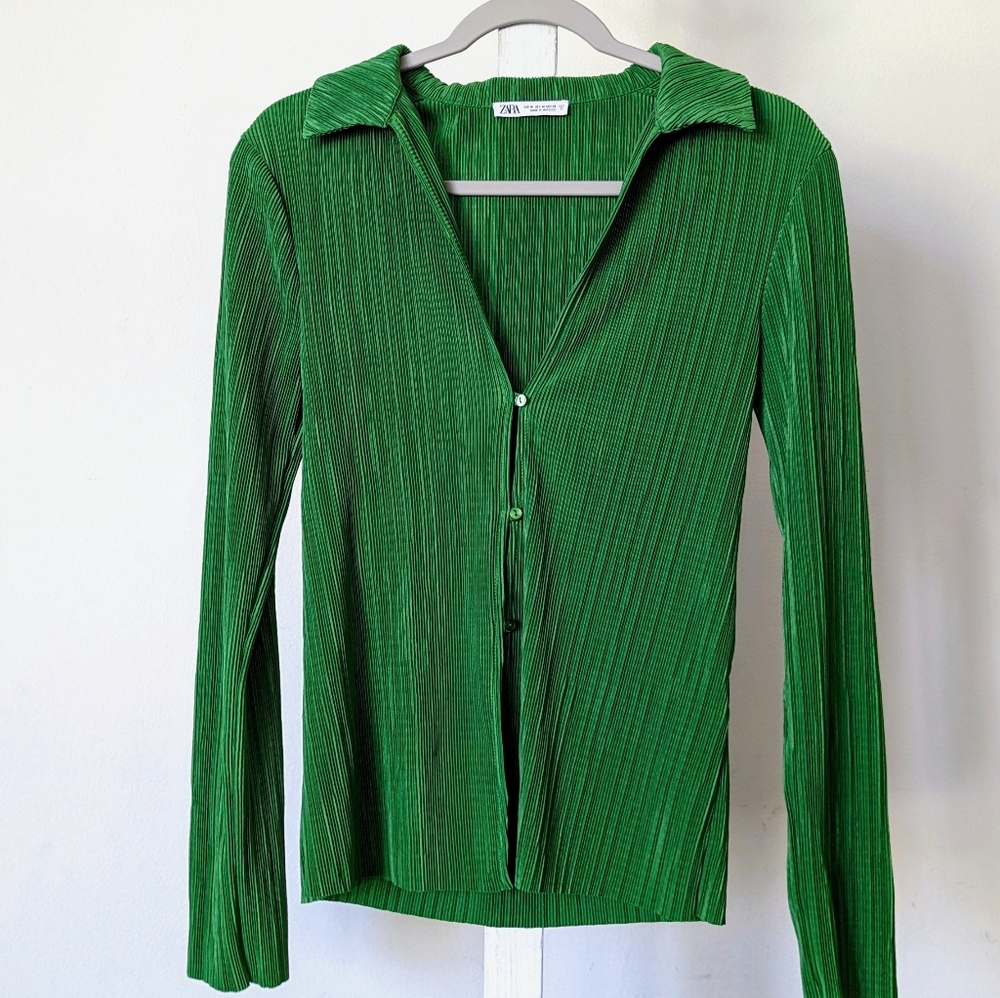 Zara Green Pleated Shirt